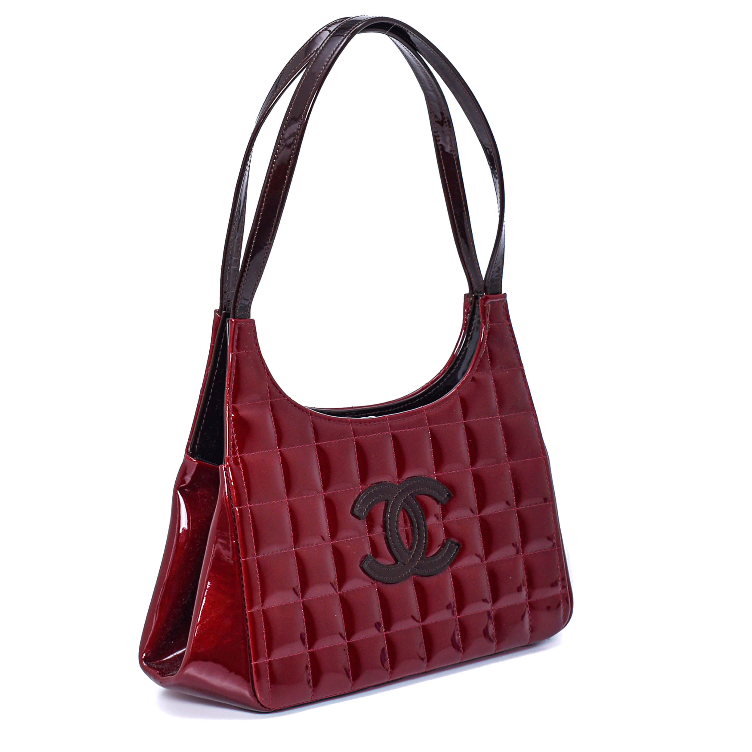 Chanel - Burgundy Quilted Patent Leather CC Shoulder Bag